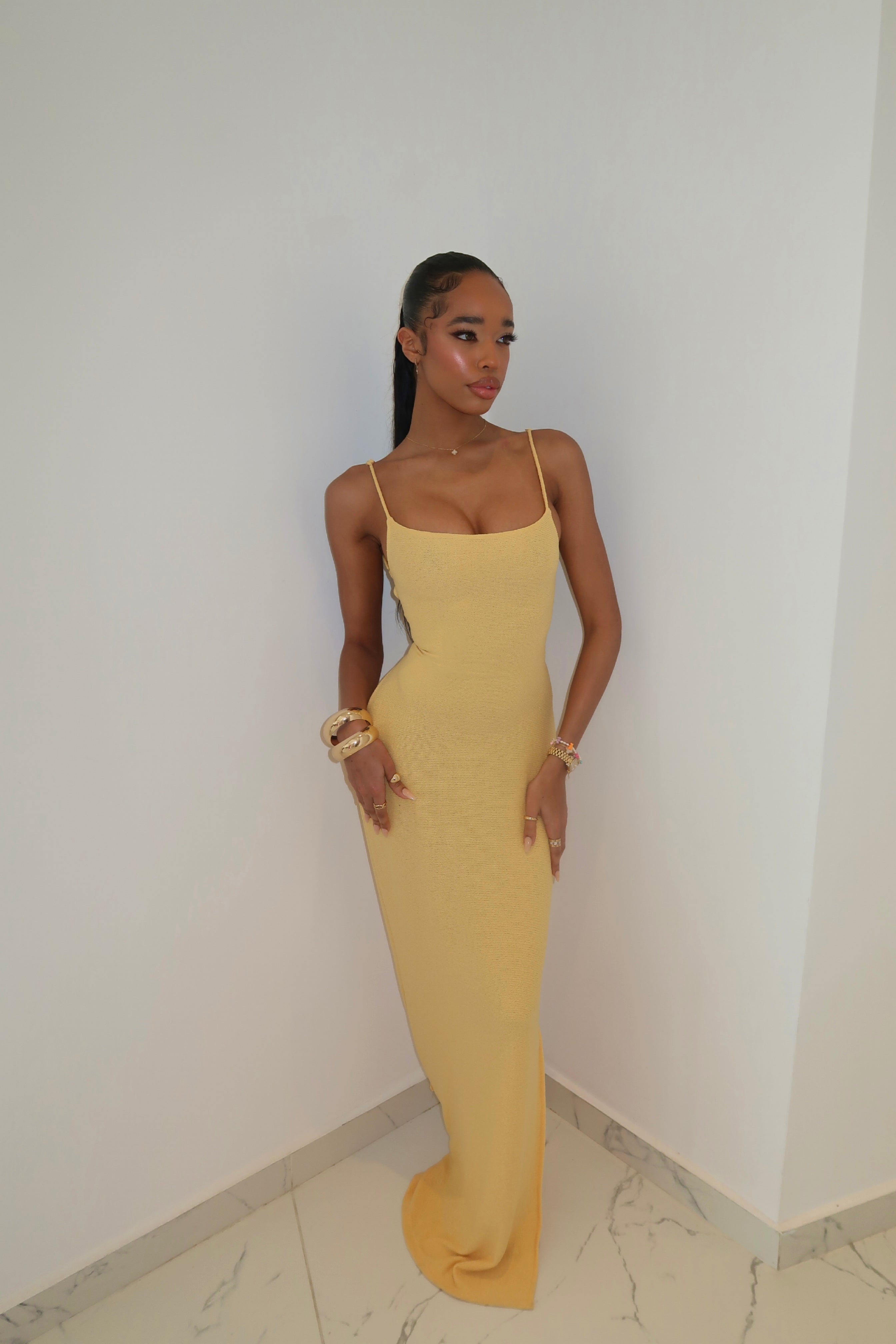 SANTORINI KNIT MAXI DRESS - SUNFLOWER