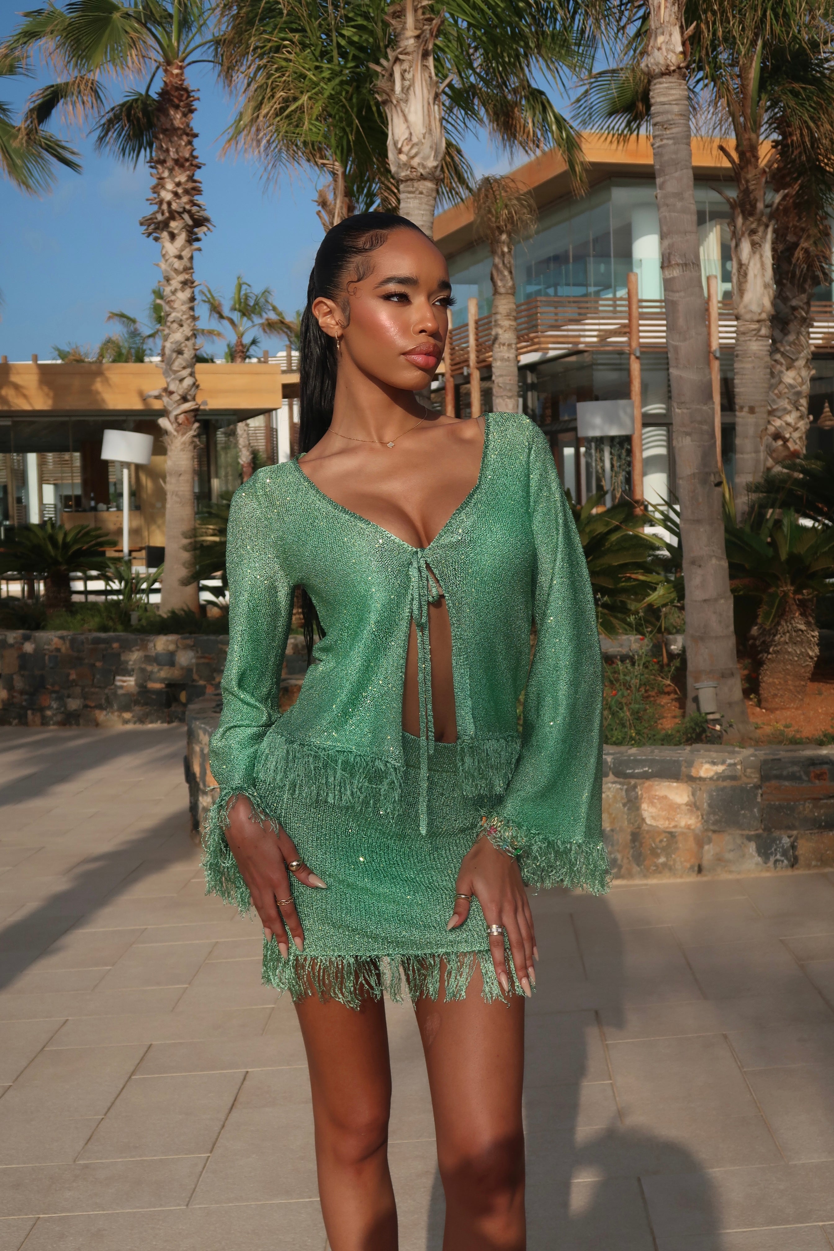 PACHA KNIT MINI SKIRT - OLIVE