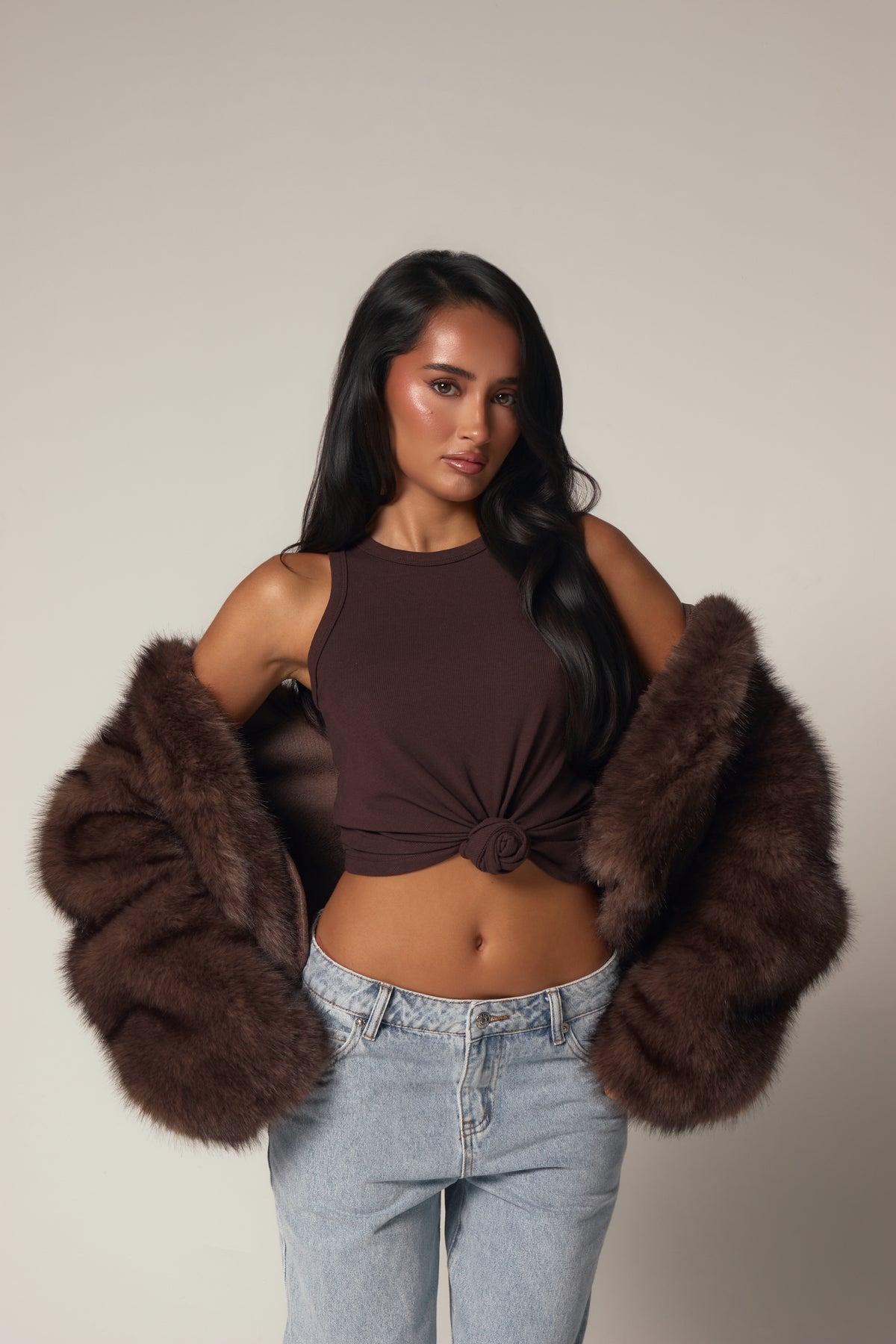 VIENNA FAUX FUR JACKET - ESPRESSO