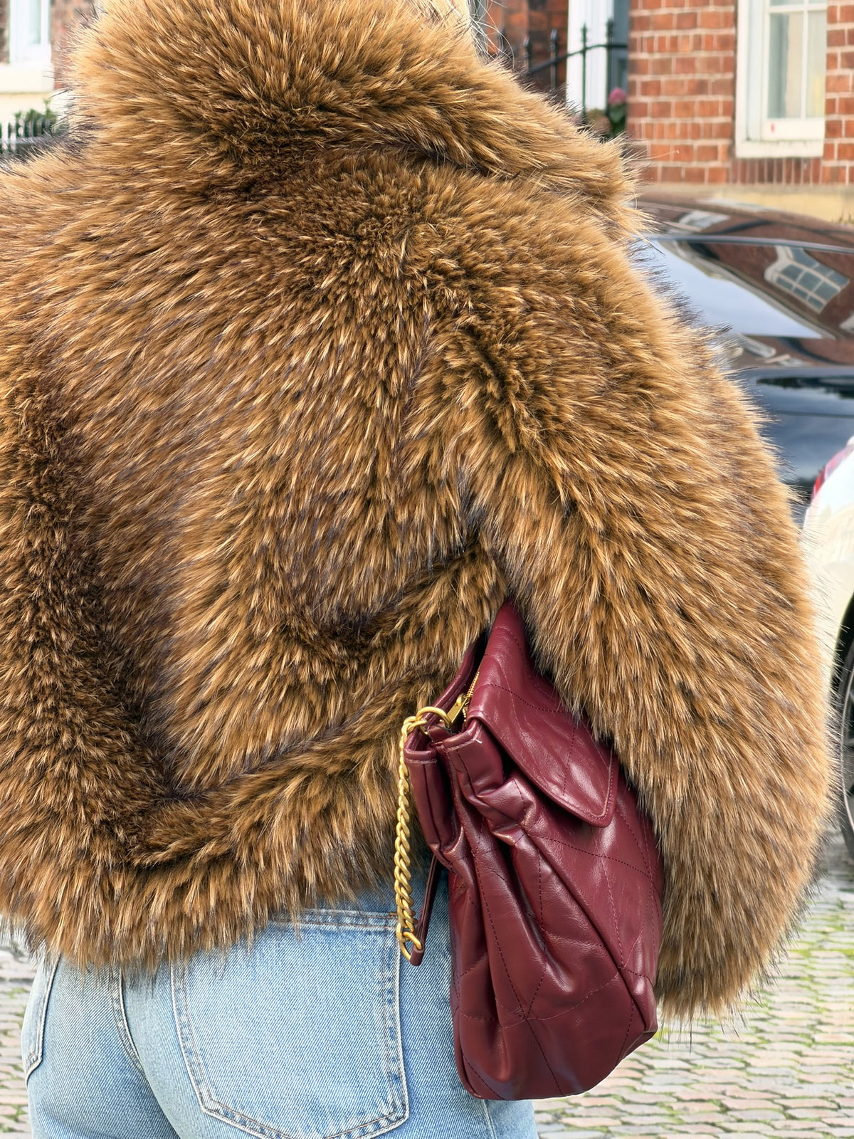 BLAIR OVERSIZED FAUX FUR JACKET - CHESTNUT