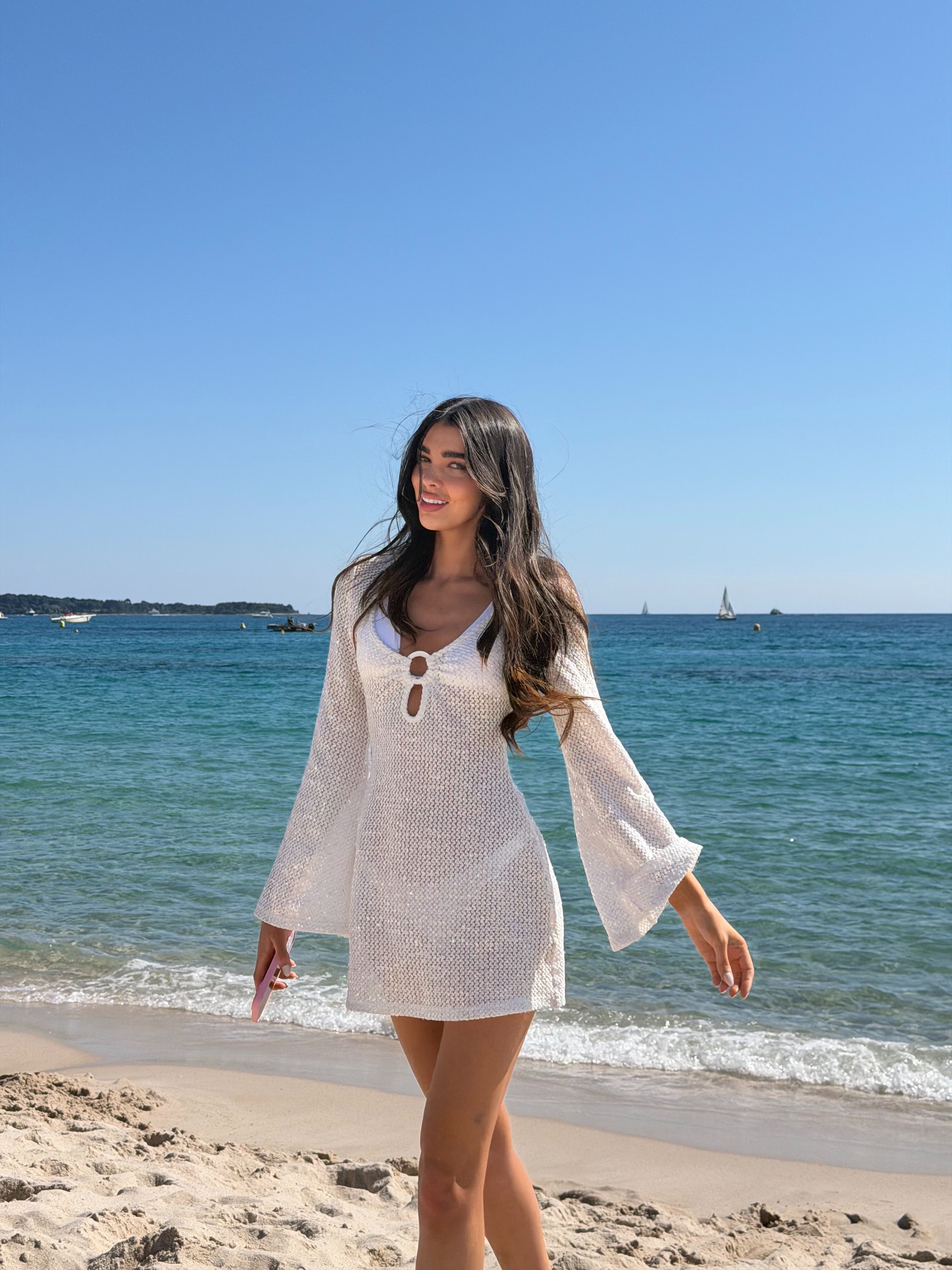 TAMSIN HOOP MINI DRESS - WHITE