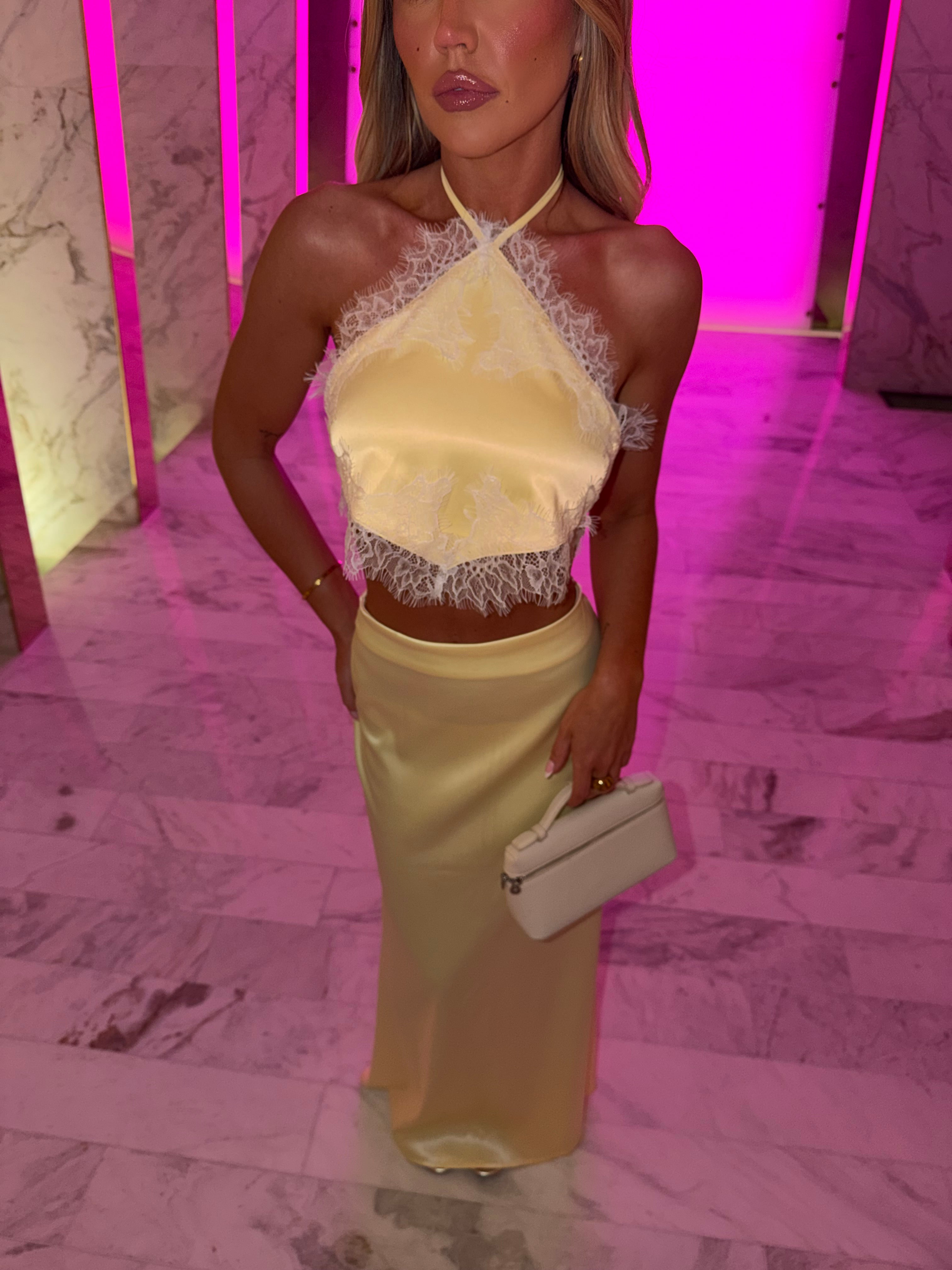 DAHLIA LEMON SATIN TWO PIECE